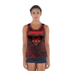 Wonderful Elegant Decoative Heart With Flowers On The Background Sport Tank Top  by FantasyWorld7