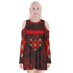 Wonderful Elegant Decoative Heart With Flowers On The Background Velvet Long Sleeve Shoulder Cutout Dress by FantasyWorld7