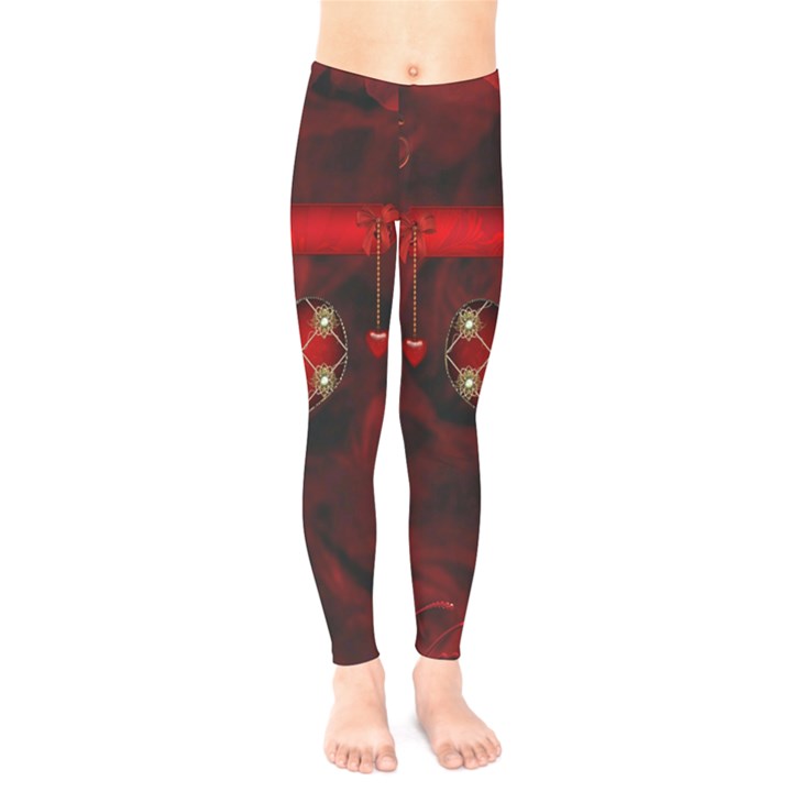 Wonderful Elegant Decoative Heart With Flowers On The Background Kids  Legging