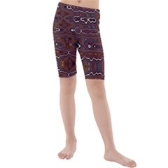 Hippy Boho Chestnut Warped Pattern Kids  Mid Length Swim Shorts by KirstenStar