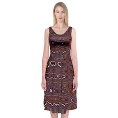 Hippy Boho Chestnut Warped Pattern Midi Sleeveless Dress by KirstenStar