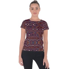 Hippy Boho Chestnut Warped Pattern Short Sleeve Sports Top 