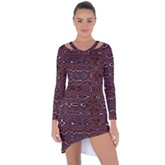 Hippy Boho Chestnut Warped Pattern Asymmetric Cut-out Shift Dress