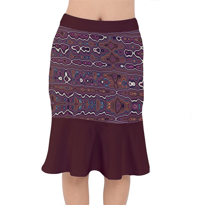 Hippy Boho Chestnut Warped Pattern Mermaid Skirt