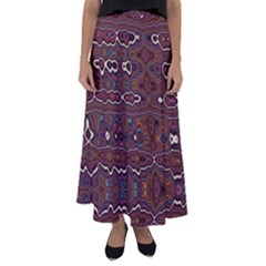 Hippy Boho Chestnut Warped Pattern Flared Maxi Skirt