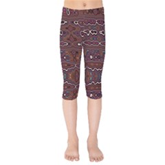 Hippy Boho Chestnut Warped Pattern Kids  Capri Leggings 