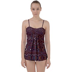 Hippy Boho Chestnut Warped Pattern Babydoll Tankini Set