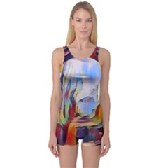 Abstract Tunnel One Piece Boyleg Swimsuit by NouveauDesign