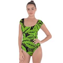 Nature Print Pattern Short Sleeve Leotard  by dflcprints