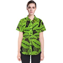 Nature Print Pattern Women s Short Sleeve Shirt