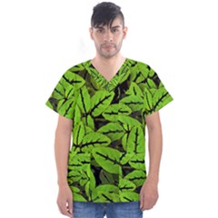 Nature Print Pattern Men s V-neck Scrub Top