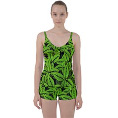 Nature Print Pattern Tie Front Two Piece Tankini by dflcprints