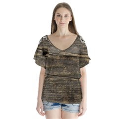 Shabbychicwoodwall V-neck Flutter Sleeve Top by NouveauDesign