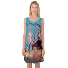 Modern Norway Painting Sleeveless Satin Nightdress by NouveauDesign