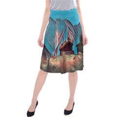 Modern Norway Painting Midi Beach Skirt by NouveauDesign