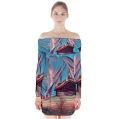 Modern Norway Painting Long Sleeve Off Shoulder Dress by NouveauDesign