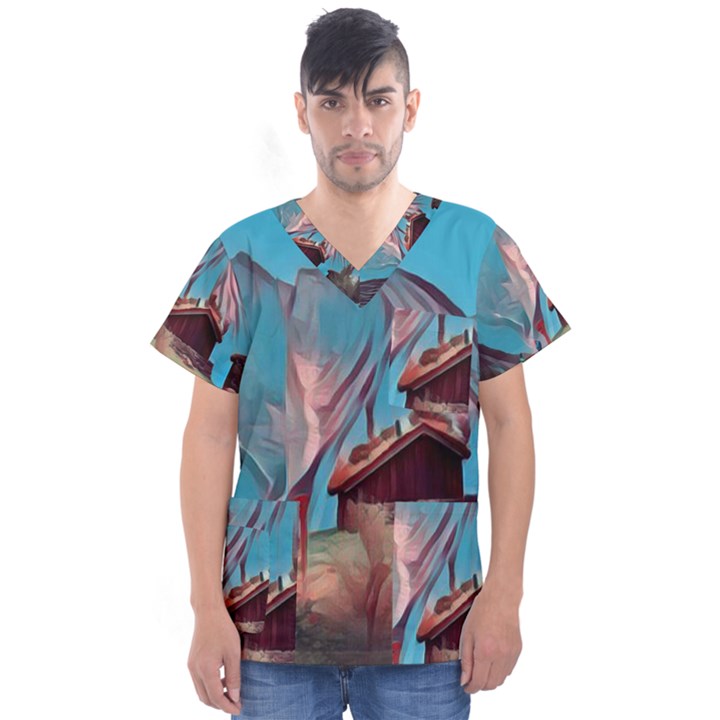 Modern Norway painting Men s V-Neck Scrub Top