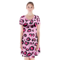 Pink Leopard Short Sleeve V-neck Flare Dress by TRENDYcouture