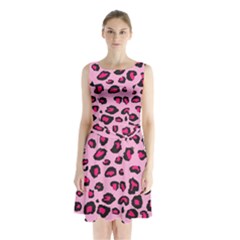 Pink Leopard Sleeveless Waist Tie Chiffon Dress