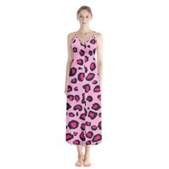 Pink Leopard Button Up Chiffon Maxi Dress