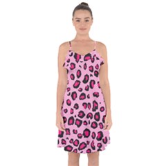 Pink Leopard Ruffle Detail Chiffon Dress