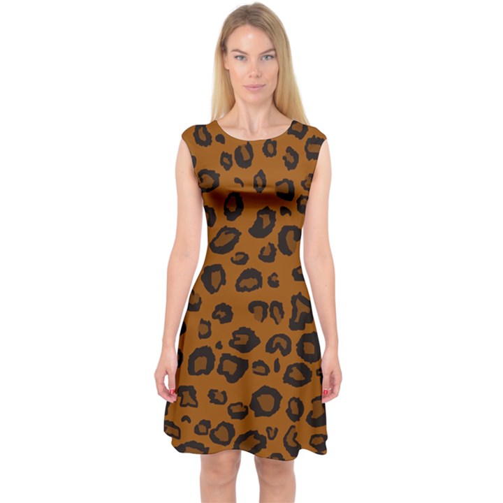 Dark Leopard Capsleeve Midi Dress