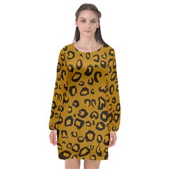 Golden Leopard Long Sleeve Chiffon Shift Dress  by TRENDYcouture