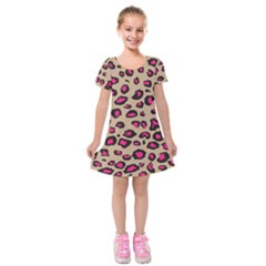 Pink Leopard 2 Kids  Short Sleeve Velvet Dress