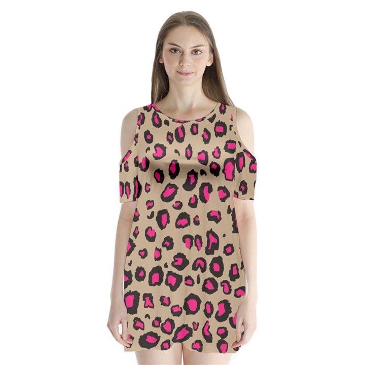 Pink Leopard 2 Shoulder Cutout Velvet One Piece