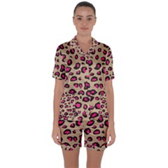 Pink Leopard 2 Satin Short Sleeve Pyjamas Set