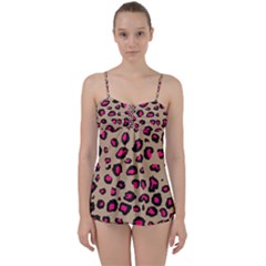 Pink Leopard 2 Babydoll Tankini Set