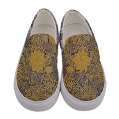  Gold & Black Vintage Florals Women s Canvas Slip Ons