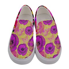 Light Purple Carnation Flowers & Butterfy Women s Canvas Slip Ons by PattyVilleDesigns