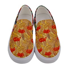 Orange Autumn Pattern Florals Women s Canvas Slip Ons by PattyVilleDesigns