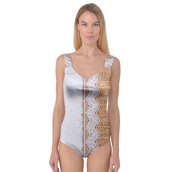 Parchement,lace and burlap Princess Tank Leotard 