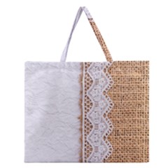 Parchement,lace And Burlap Zipper Large Tote Bag by NouveauDesign