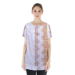 Parchement,lace And Burlap Skirt Hem Sports Top