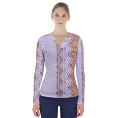 Parchement,lace And Burlap V-neck Long Sleeve Top