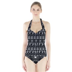 Halloween Pattern Halter Swimsuit by ValentinaDesign