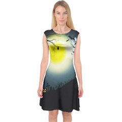 Halloween Landscape Capsleeve Midi Dress by ValentinaDesign