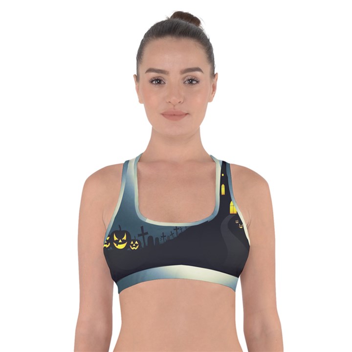 Halloween landscape Cross Back Sports Bra