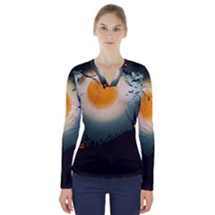 Halloween Landscape V-neck Long Sleeve Top