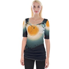 Halloween landscape Wide Neckline Tee