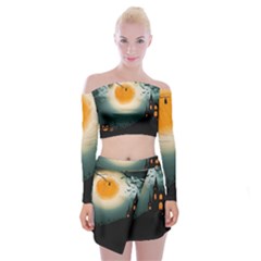 Halloween landscape Off Shoulder Top with Skirt Set