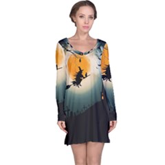 Halloween Landscape Long Sleeve Nightdress by ValentinaDesign