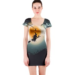 Halloween Landscape Short Sleeve Bodycon Dress by ValentinaDesign