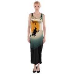 Halloween Landscape Fitted Maxi Dress by ValentinaDesign