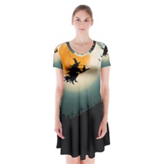 Halloween Landscape Short Sleeve V-neck Flare Dress by ValentinaDesign