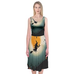 Halloween Landscape Midi Sleeveless Dress by ValentinaDesign