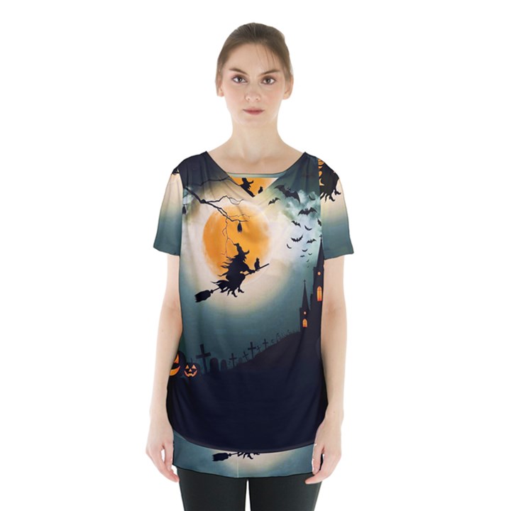 Halloween landscape Skirt Hem Sports Top